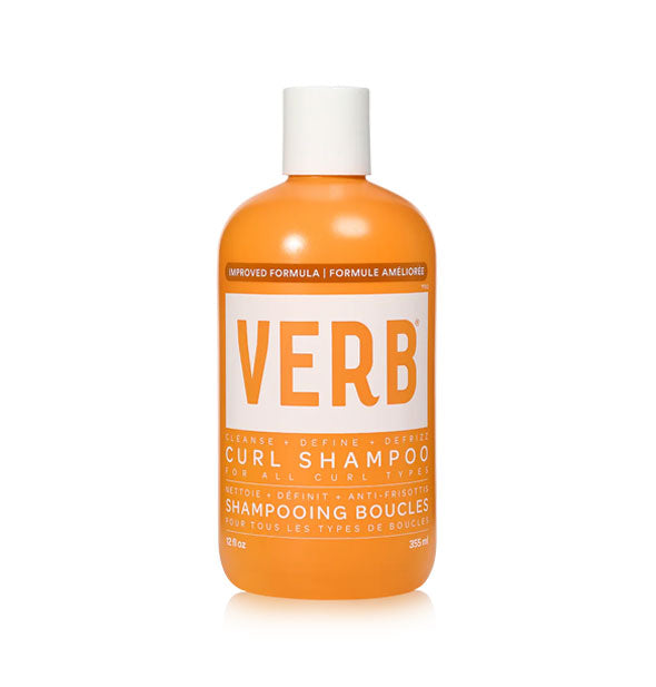 Orange 12 ounce bottle of Verb Curl Shampoo with white cap and lettering