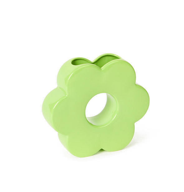 Light green daisy-shaped flower vase with hole in the center