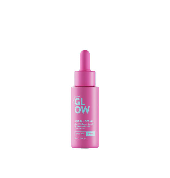 Pink 1 ounce bottle of Australian Glow Self Tan Serum in shade Dark