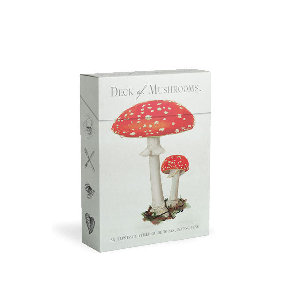 Deck of Mushrooms card box features an illustration of Amanita muscaria mushrooms