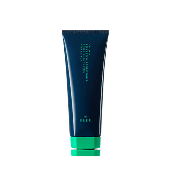 Two-tone green and dark blue bottle of R+Co Bleu De Luxe Reparative Conditioner