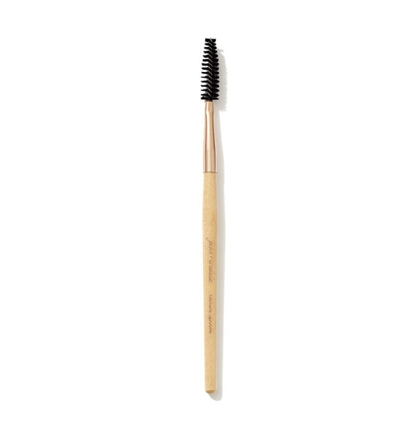 Jane Iredale Deluxe Spoolie Brush with wooden handle, gold ferrule, and black bristle head
