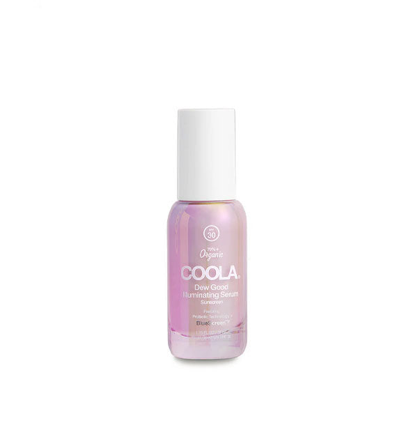 Pearlescent pink bottle of Coola Dew Good Illuminating Serum with pink cap