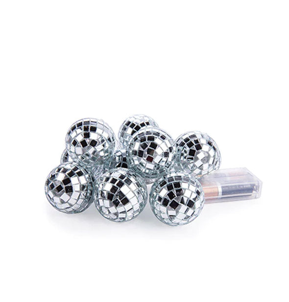 Cluster of mini disco balls attached to a battery pack