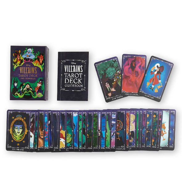 Disney Villains Tarot Deck box, guidebook, and sample cards