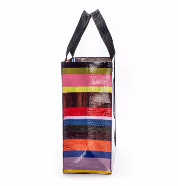 Colorfully striped tote bag side panel