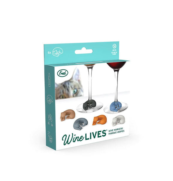 Pack of Wine Lives Wine Markers features image of products on front with cat looking on in the background