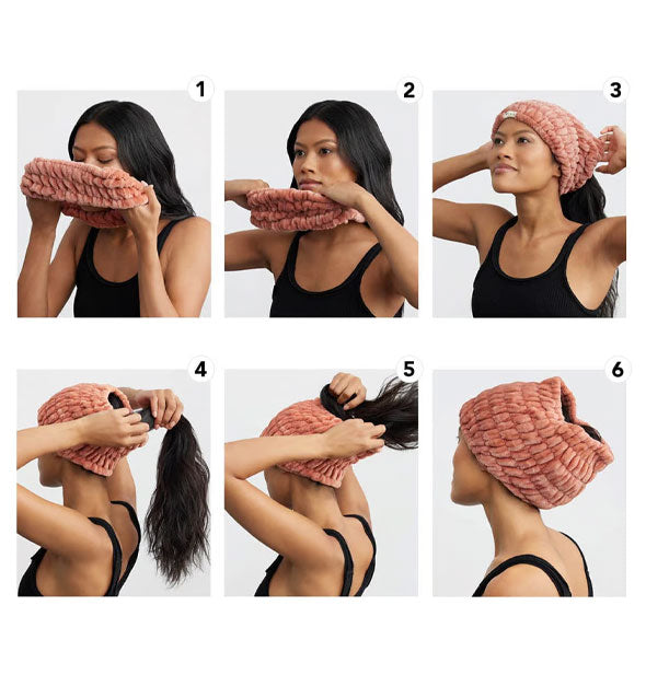 Six-step photographic instructions for how to wear the Extra Wide Spa Headband