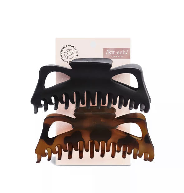 Pack of two large claw clips on Kitsch product card; one is black and the other is brown tortoise