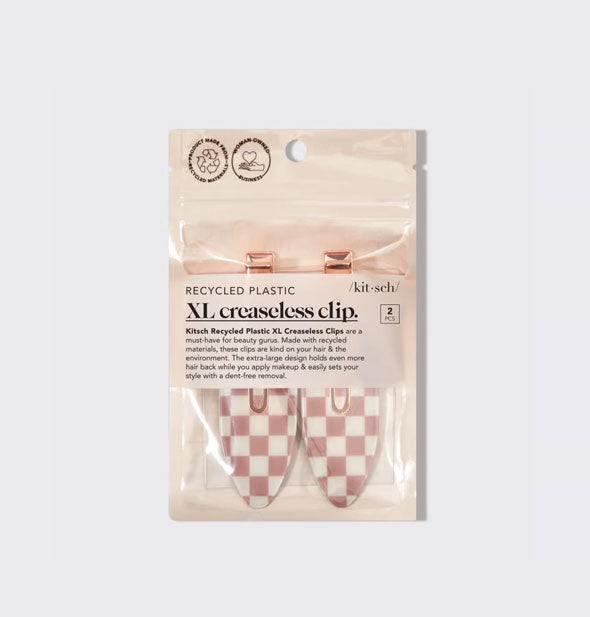 Pack of two Recycled Plastic XL Creaseless Clips by Kitsch in see-through packaging