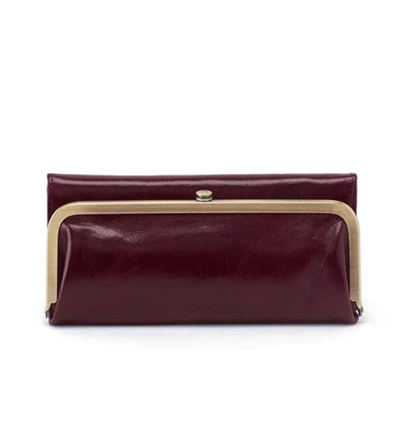 Maroon leather wallet with gold-toned frame hardware