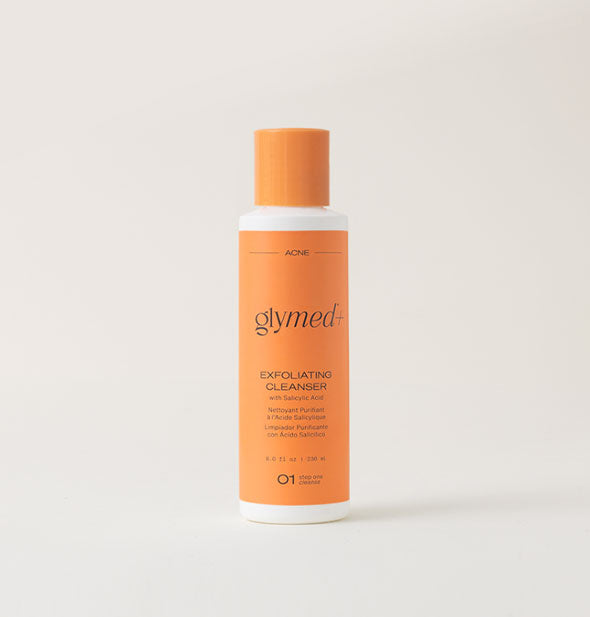 8 ounce orange and white bottle of GlyMed+ Exfoliating Cleanser With Salicylic Acid