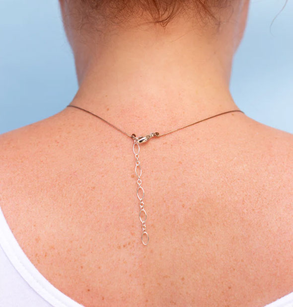 Necklace chain extender at the back of a model's neck
