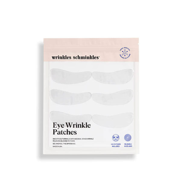 Wrinkles Schminkles Eye Wrinkle Patches pack with three pairs of patches shown through packaging