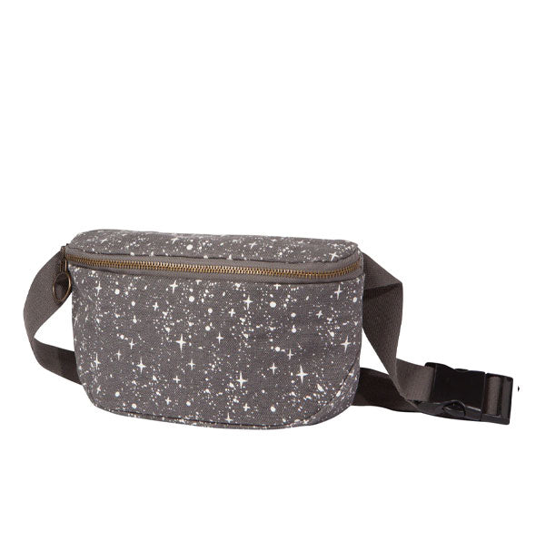 Dark gray fanny pack-style bag with all-over white stars pattern