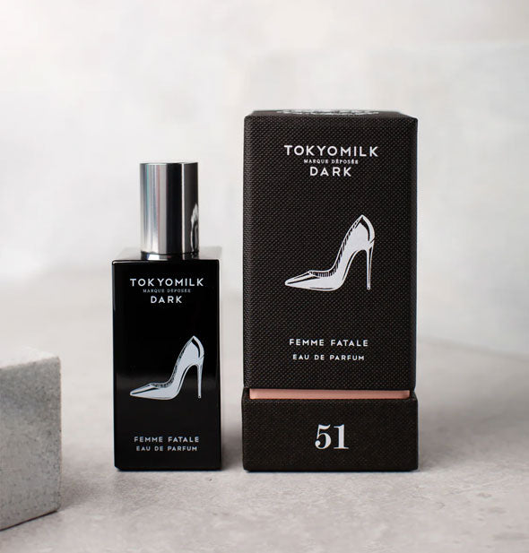 Black box and bottle of TokyoMilk Femme Fatale Eau de Parfum