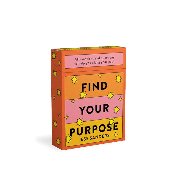 Orange, yellow, and pink box of Find Your Purpose cards with star accents