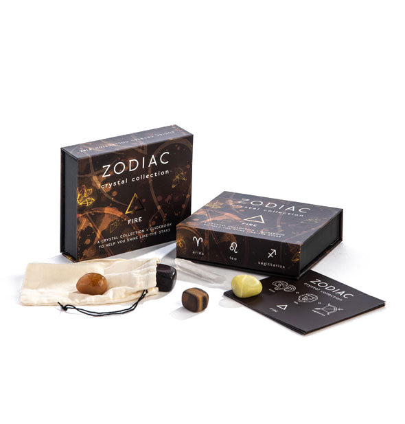 Box and components of the Zodiac Crystal Collection for Fire signs