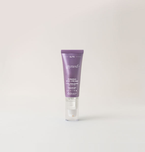 Small purple tube of GlyMed+ Firming Eye Cream with clear cap and white lettering