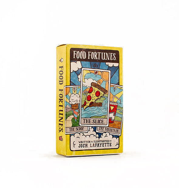 Colorful box of Food Fortunes tarot cards written and illustrated by Josh Lafayette