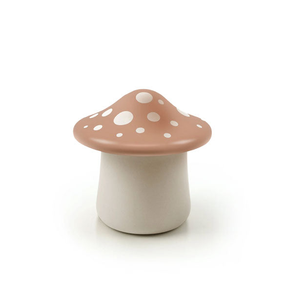 White and tan ceramic mushroom with speckled top
