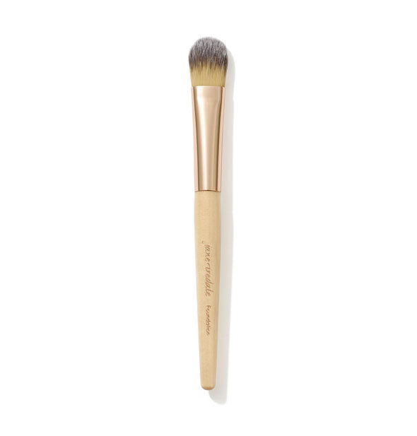 Jane Iredale Foundation Brush with wooden handle, gold ferrule, and two-tone, rounded bristle head