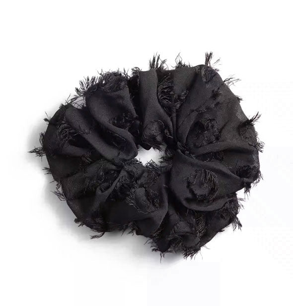 Black hair scrunchie with frayed material