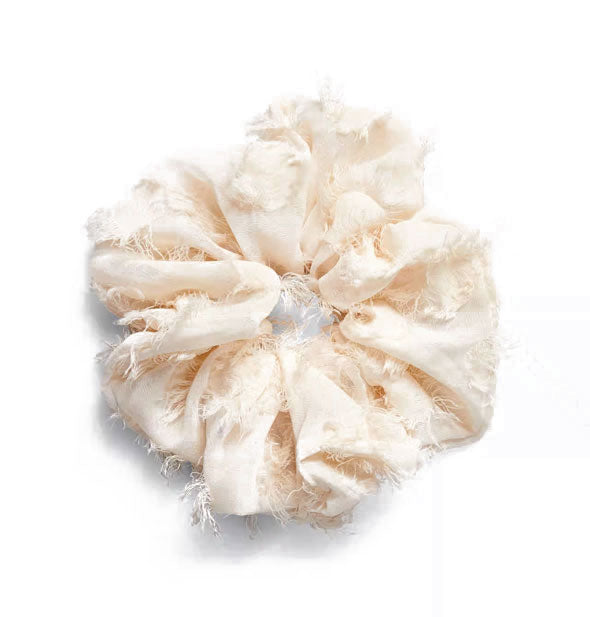 White hair scrunchie with frayed material