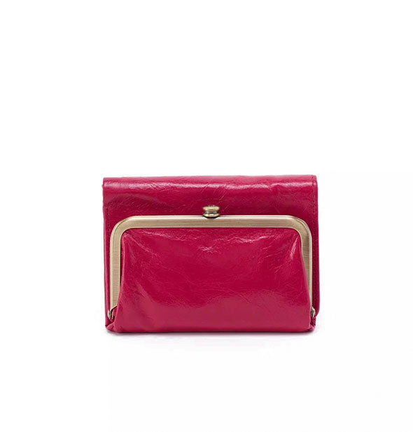 Fuchsia leather wallet with gold frame hardware