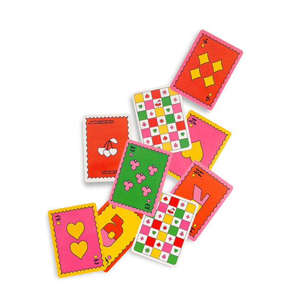 Assortment of colorfully designed playing cards