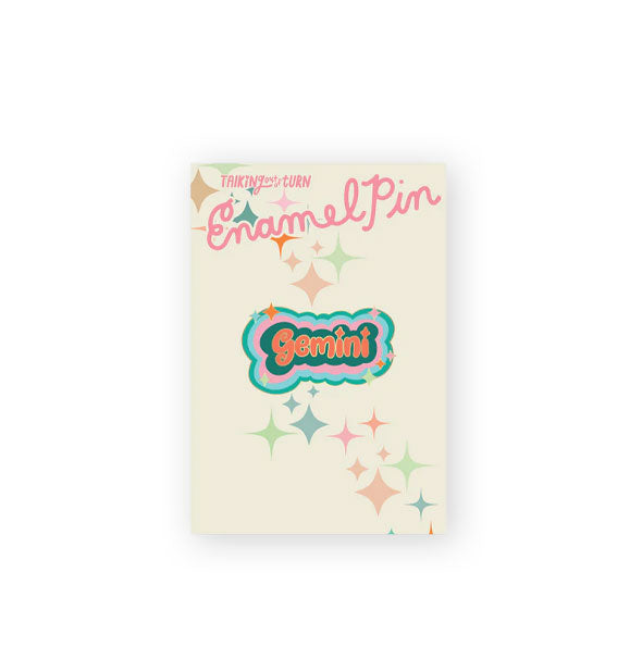 Colorful Gemini enamel pin on Talking Out of Turn product card