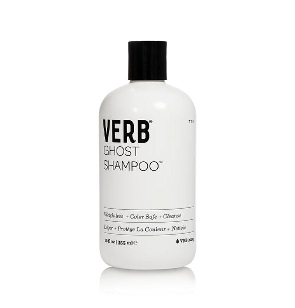 White 12 ounce bottle of Verb Ghost Shampoo with black cap and lettering