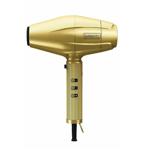 Compact gold BaBylissPRO hair dryer with knurled handle