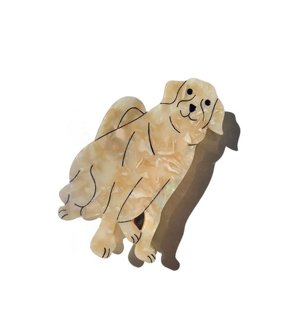 Hair clip designed and painted to resemble a golden retriever with quartz-like swirled effect and black accent lines