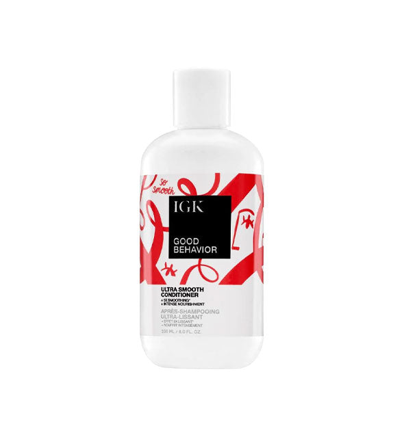 8 ounce bottle of IGK Good Behavior Ultra Smooth Conditioner with white, red, and black design