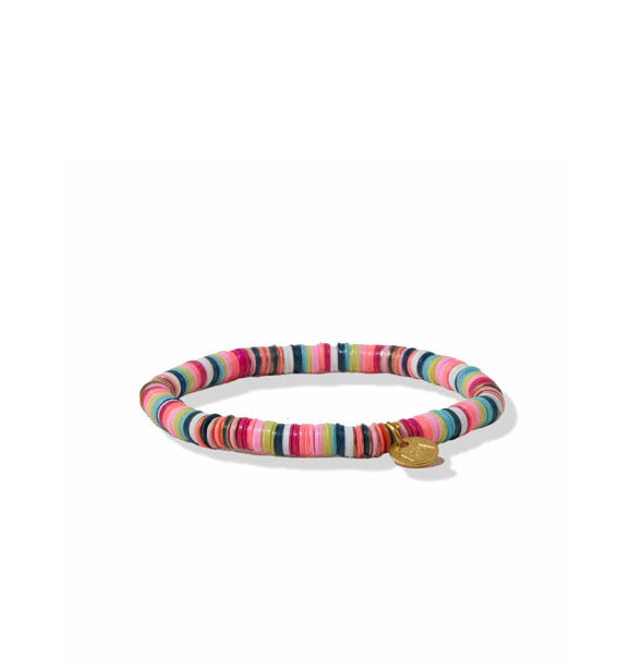 Bracelet with colorful flat disc-like beads and a gold charm