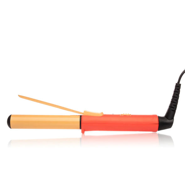 Grapefruit and gold mini curling iron with clip raised
