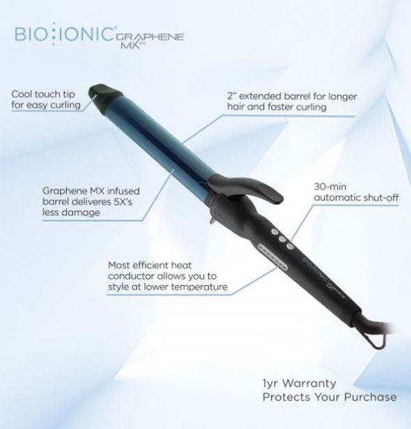 Labeled diagram of the Bio Ionic Graphene MX Curling Iron