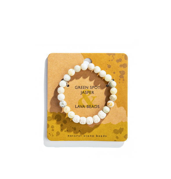Green Spot Jasper and Lava Beads bracelet on decorative product card