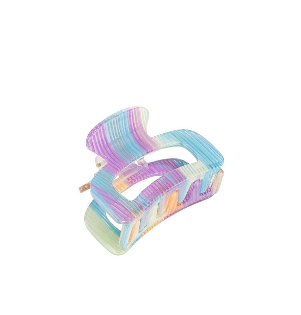 Claw clip with thing multicolored stripe pattern