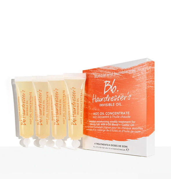 Four tubes of Bumble and bumble Hairdresser's Invisible Oil Hot Oil Concentrate with box packaging