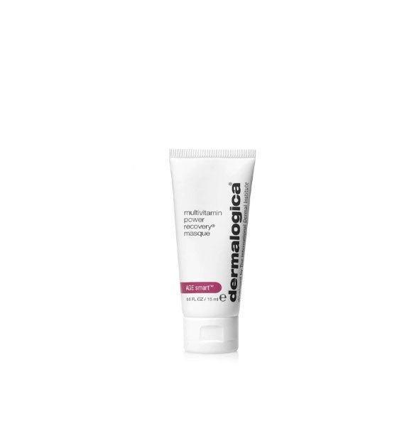 White half-ounce bottle of Dermalogica Multivitamin Power Recovery Masque with dark gray lettering and purple accent