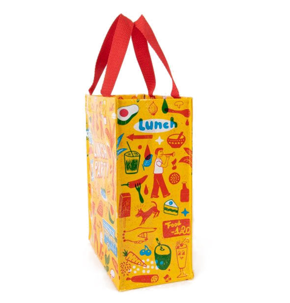 Tote bag side panel with all-over colorful illustrations
