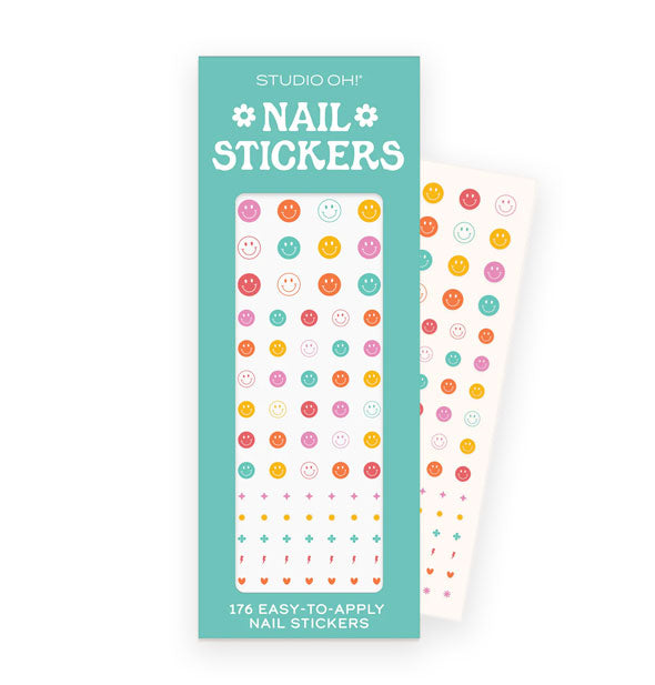 Teal pack of Studio Oh! Nail Stickers with smiley face designs