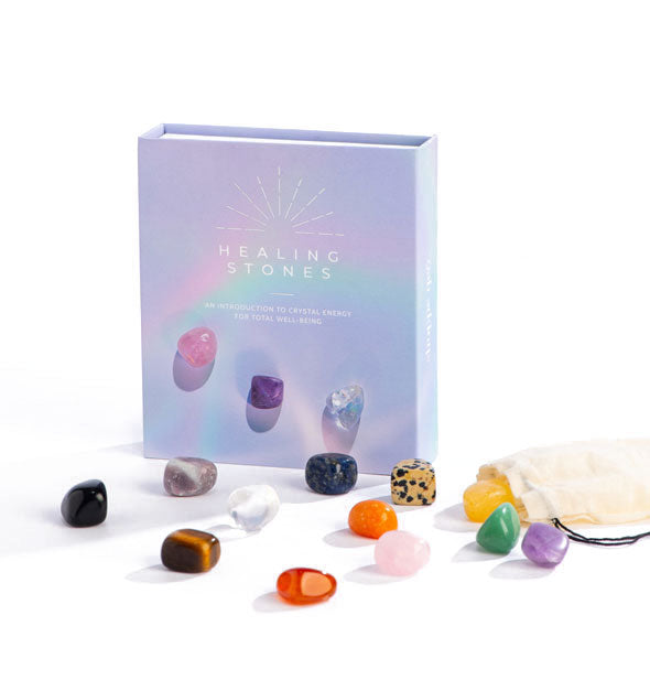 Healing Stones box with contents scattered in front