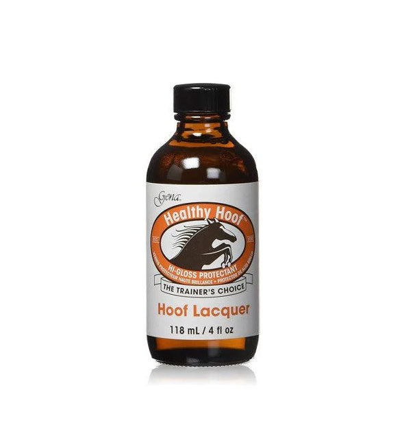 Four-ounce brown bottle of Healthy Hoof Lacquer