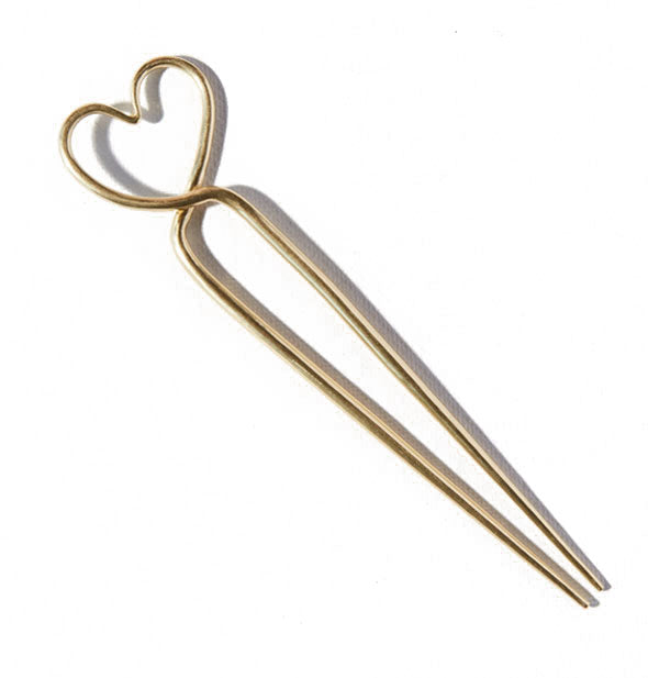 Heart-shaped brass pick with two prongs