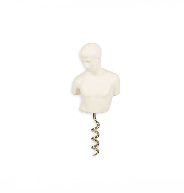 Metal corkscrew topped with a Greek god bust sculpture