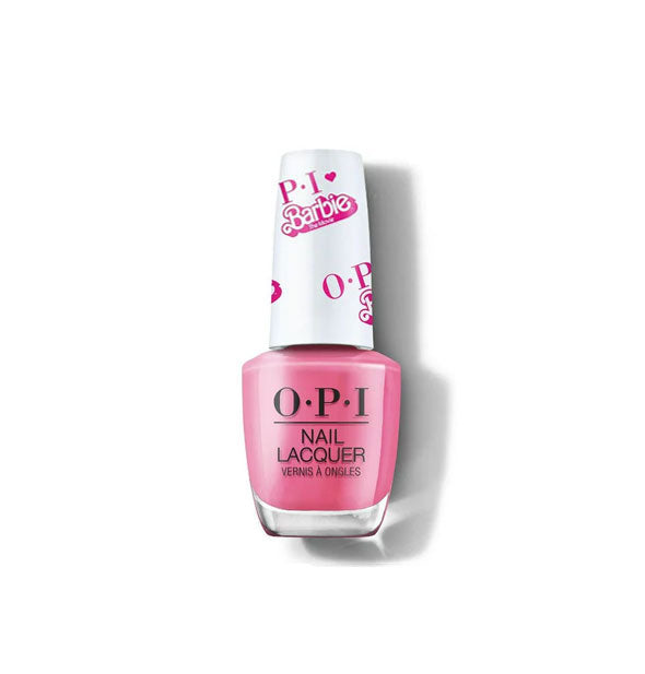 Bottle of medium-to-dark pink Barbie edition OPI Nail Lacquer