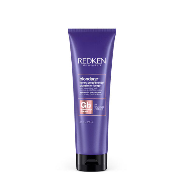 Purple 8.5 ounce bottle of Redken Blondage Honey Beige Blonde Color-Depositing Mask